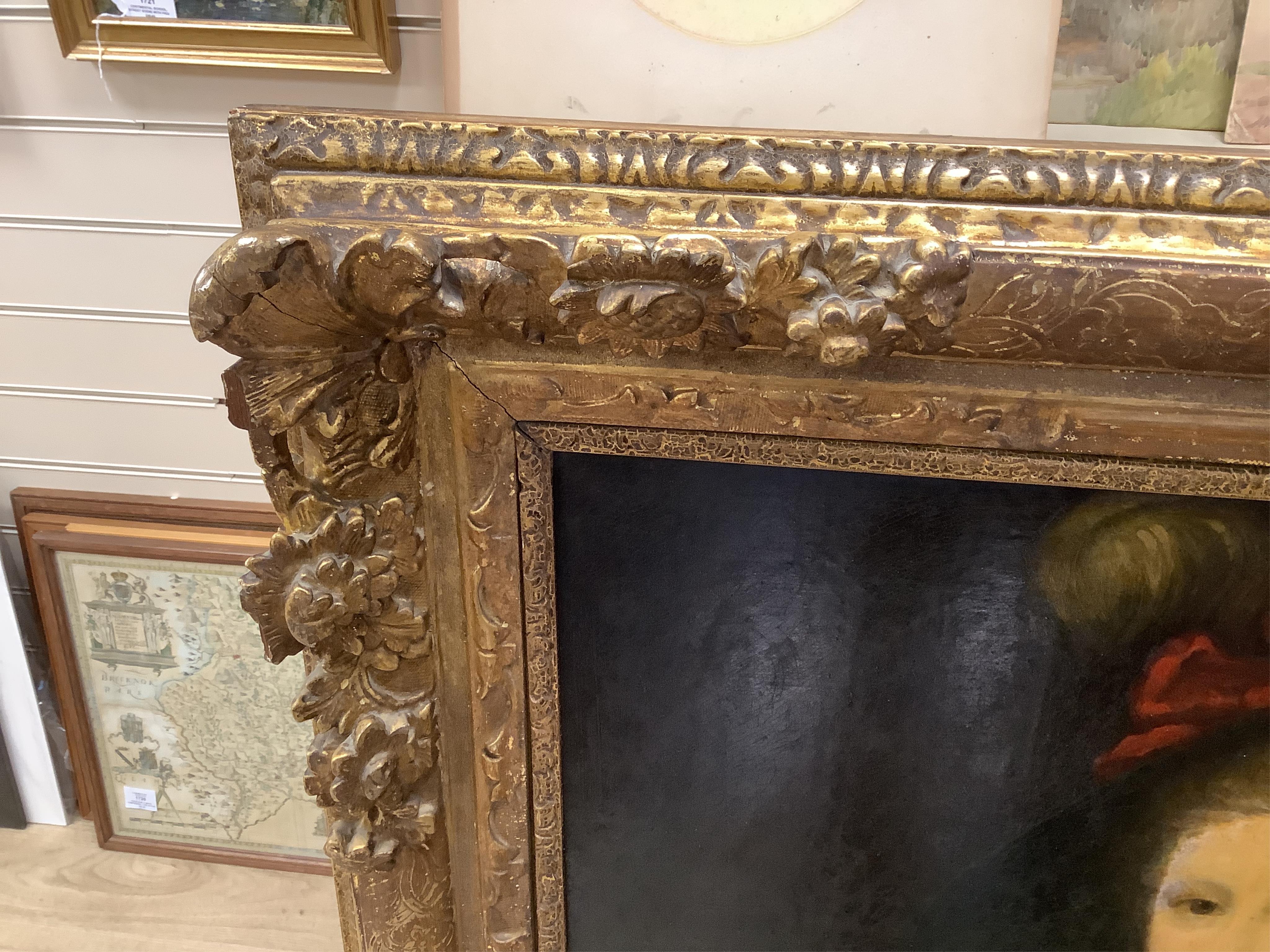 18th century, English school, Portrait of a lady in Georgian dress, unsigned, oil on canvas, 87 x 64cm, ornate gilt frame